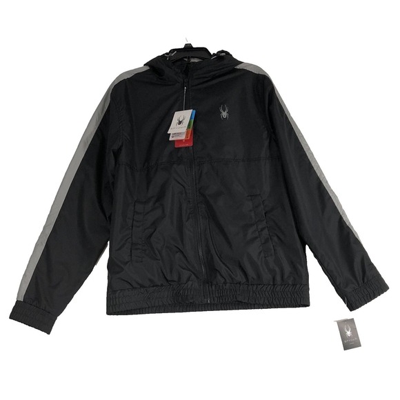 Spyder Jacket Mens Medium Black HydroWeb ProWeb DryWeb Windbreaker Hood Full Zip - Picture 1 of 16